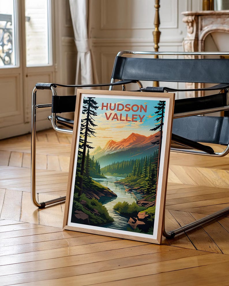 Reseposter från New York, tryck från Hudson Valley, väggkonst i skogen, illustration från New York, landskapsaffisch, heminredning, födelsedagspresent bild 4