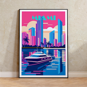 Miami Travel Poster, Miami Wall Art, Miami Print, City Skyline Poster, Retro Miami Art, 80s Miami Poster, Poster Art, Wall Decor