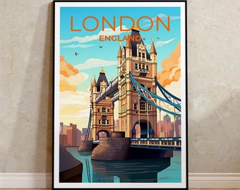 London Travel Poster, England Wall Art, England Print, London Poster, Tower Bridge Poster, City Poster, London Print