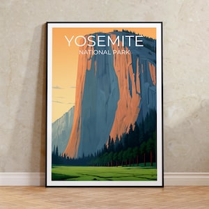 Póster de viaje de Yosemite, arte mural de California, póster de El Capitán, póster de Yosemite, arte de El Capitán, póster de naturaleza, arte de Yosemite