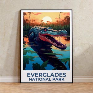 Poster di viaggio del Parco Nazionale delle Everglades, stampa di alligatore, arte della Florida, illustrazione delle Everglades, poster di paesaggio, arredamento per la casa