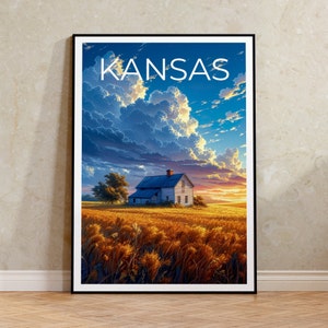 Póster de viaje de Kansas, arte mural de Kansas, impresión de Kansas, póster de Kansas, decoración de pared de Kansas