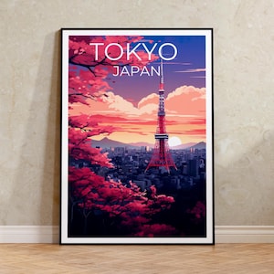 Tokyo Reiseplakat, Japan-Druck, Tokyo Tower Art, Asien Illustration, Stadt Skyline Poster, Malerische Wandkunst, Wohnkultur, Geburtstagsgeschenk