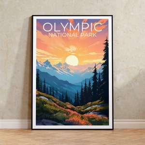 Póster del Parque Nacional Olímpico, Arte mural del estado de Washington, Impresión del estado de Washington, Póster de montaña, Póster del Parque Nacional