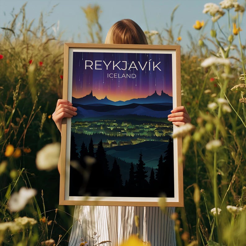 Reykjavík Travel Poster, Iceland Wall Art, Iceland Print, Reykjavík Poster, Europe Poster, City Poster, Reykjavik poster image 2