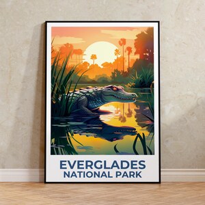 Impression de voyage dans les Everglades, Floride, impression alligator, illustration de marais, affiche de paysage, affiche de parc national, décoration d'intérieur, cadeau d'anniversaire
