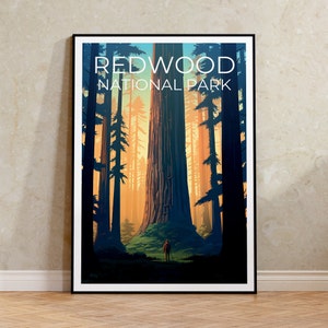 Póster del Parque Nacional Redwood, Arte mural de California, Impresión de California, Póster de Redwood, Póster de árbol, Impresión de Redwood