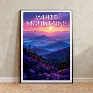 Poster White Mountains, Stampa White Mountains, Poster New Hampshire, Stampa New Hampshire, Arte White Mountains, Regalo per escursioni