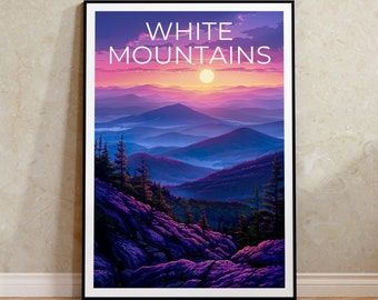 White Mountains Poster, White Mountains Print, New Hampshire Poster, New Hampshire Print, White Mountains Art, Hiking Gift