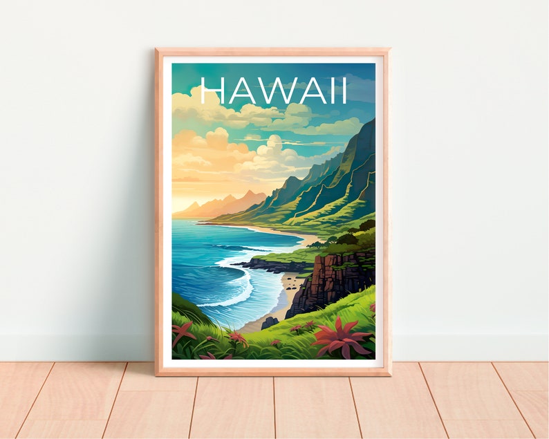 Hawaii Travel Poster, Island Wall Art, Island Print, Hawaii Poster, Island Poster, Mountain Poster, Hawaii Art image 6