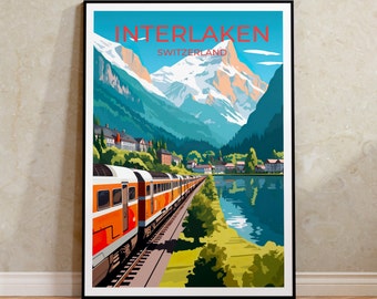 Switzerland Travel Poster, Switzerland Wall Art, Interlaken Print, Switzerland Poster, Mountain Art, Europe Poster, Poster Art, Wall Decor