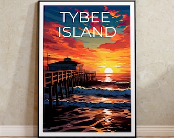 Póster de la isla Tybee, lámina de la isla Tybee, arte de Georgia, lámina de Georgia, póster de viaje de la isla Tybee, póster de Georgia, arte mural de la isla Tybee