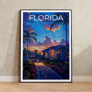 Poster della Florida, stampa di viaggio della Florida, arte costiera, stampa della casa, poster costiero, regalo della Florida, stampa della Florida