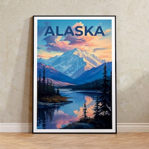 Alaska Travel Poster, Alaska Wall Art, Alaska Print, Alaska Poster, Mountain Poster, Alaska Wall Decor