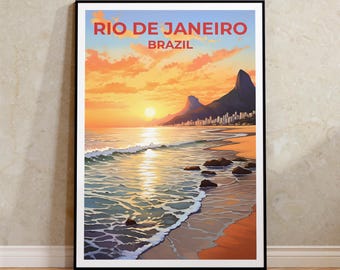 Pôster de viagem do Rio de Janeiro, arte de parede do Brasil, impressão do Brasil, pôster do Rio de Janeiro, pôster de praia, pôster da cidade, arte do Rio de Janeiro
