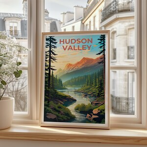 Reseposter från New York, tryck från Hudson Valley, väggkonst i skogen, illustration från New York, landskapsaffisch, heminredning, födelsedagspresent bild 2