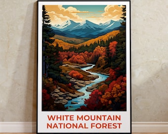 Poster di viaggio White Mountain Forest, arte murale del New Hampshire, stampa del Maine, poster White Mountain Forest, poster della natura, regalo di viaggio