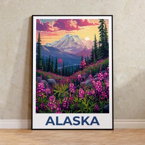 Alaska Print Poster, Alaska Wall Art, Denali Poster, Travel Gift Idea, Alaska Illustration, Mountain Poster