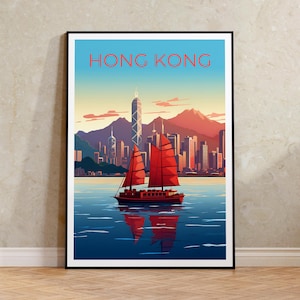 Hong Kong Reise Poster, China Wandkunst, China Print, Hong Kong Poster, Stadt Skyline Poster, Stadt Poster, Hong Kong Kunst