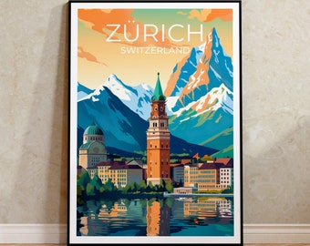 Zürich Travel Poster, Switzerland Wall Art, Switzerland Print, Zürich Poster, Zurich Art, City Poster, Wall Decor