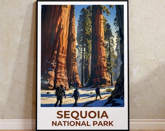 Póster del Parque Nacional Sequoia: Ilustración de un árbol gigante de California