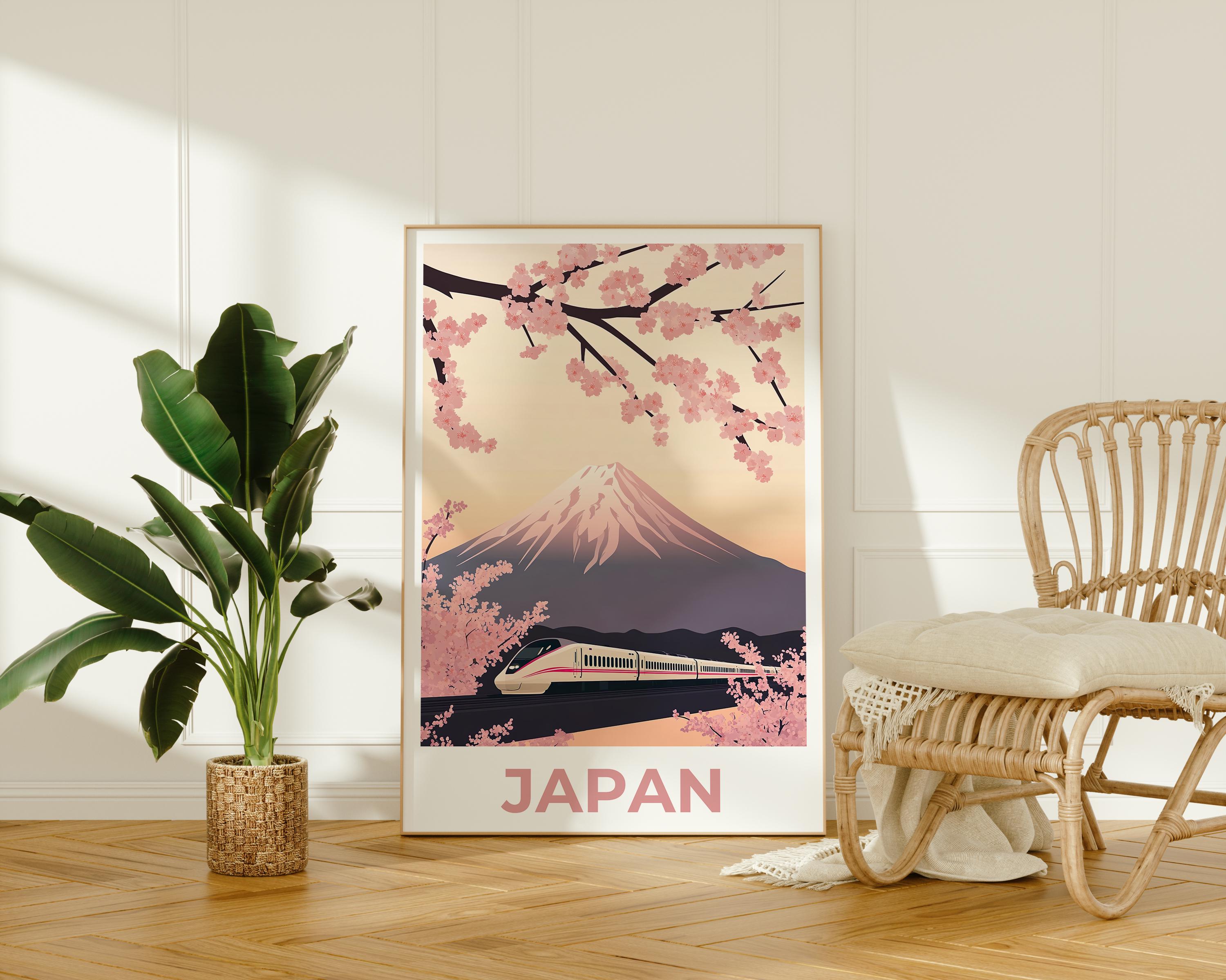 Japan Travel Print, Shinkansen Poster, Mount Fuji Poster, Cherry