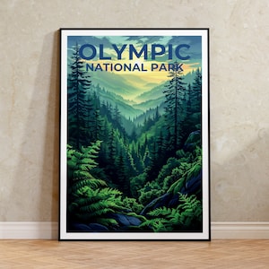 Olympischer Nationalpark Poster, Washington Print, Washington Kunst, Olympischer Druck, Olympisches Reiseplakat, Waldplakat