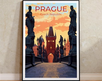 Prague Travel Poster, Czech Republic Art, Charles Bridge Print, Prague Poster, Charles Bridge Art, Europe Poster, Poster Art, Wall Decor
