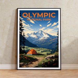 Póster de viaje olímpico, arte mural del estado de Washington, impresión del estado de Washington, póster olímpico, póster del estado de Washington, póster de naturaleza