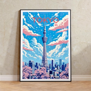 Póster de viaje de Tokio, arte mural de la Skytree de Tokio, impresión de Tokio, póster de Tokio, arte de la Skytree de Tokio, póster de Asia, arte de póster, decoración de pared