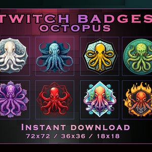 Octopus Sub Badges for Twitch YouTube Discord | Stream Badges | Twitch Sub Badges | Subscriber Badges | Discord Roles | Bit Badges