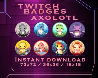 Badge Axolotl Sub per Twitch YouTube, Discord / Badge Stream / Badge Twitch Sub / Badge Abbonato / Ruoli Discord / Badge Bit