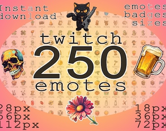 250 Twitch エモート パック 6 サイズ Twitch Discord バンドル エモート