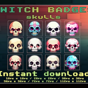 12 Twitch Badges/Emotes Schädel | 6 Größen | Zucken | Discord | Halloween-Emotes