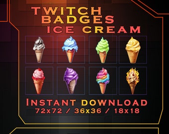 Ice Cream Twitch Sub Badges: Sweets Gamer Badges (Digital Download)