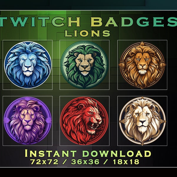 Sous-badges Lions pour Twitch, YouTube, Discord | Insignes de flux | Sous-badges Twitch | Badges d'abonné | Rôles Discorde | Insignes de bits