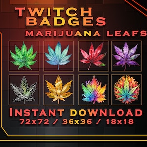 Insignias de suscripción de Weed Leafs para Twitch v2 YouTube, Discord / Insignias de transmisión / Insignias de suscripción de Twitch / Insignias de suscriptor / Roles de Discord / Insignias de bits