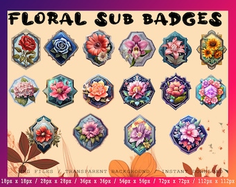 Badge floreali per abbonamenti Twitch: grafica floreale per streamer (file PNG)