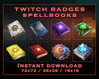 Distintivi Twitch per libri di incantesimi: grafica fedeltà per gli abbonati fantasy (download digitale)