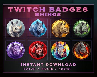 Rhino Sub Badges for Twitch YouTube, Discord | Stream Badges | Twitch Sub Badges | Subscriber Badges | Discord Roles | Bit Badges