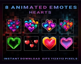 8 Animated Hearts Emotes | Neon Hearts | Live Streaming Animated Emote Cute Emotes