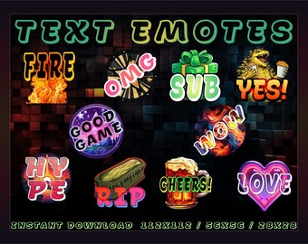 Unique Text Emotes: GG Love Rip Hype (PNG Digital Download)