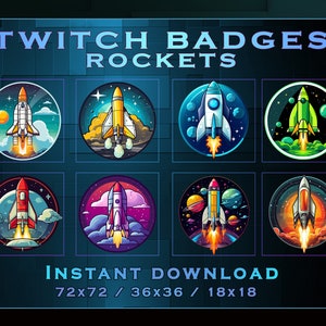 Space Rockets Sub Badges for Twitch YouTube Discord | Stream Badges | Twitch Sub Badges | Subscriber Badges | Discord Roles | Bit Badges