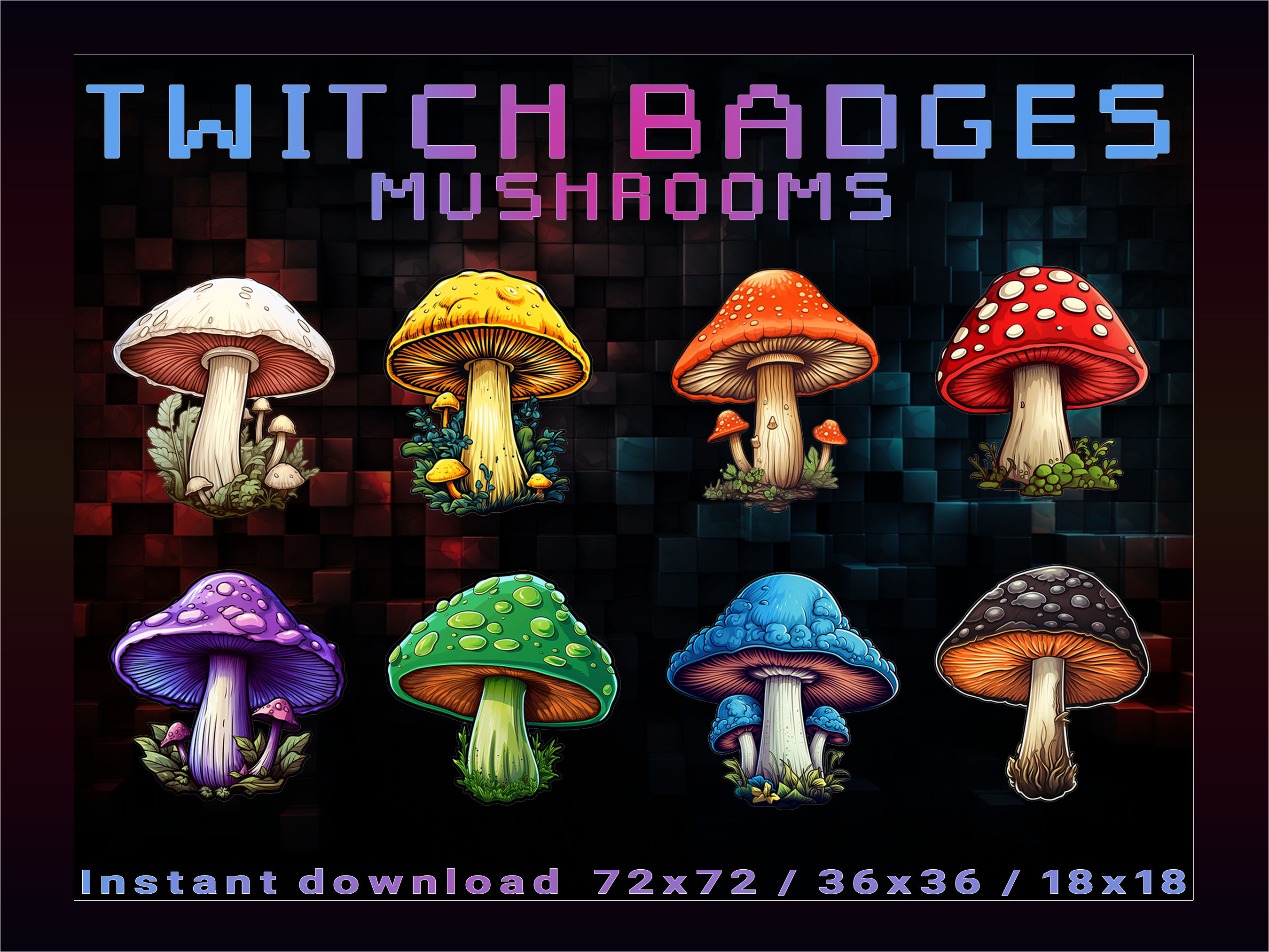 Mushrooms Sub Badges for Twitch, Youtube, Discord Stream Badges Twitch
