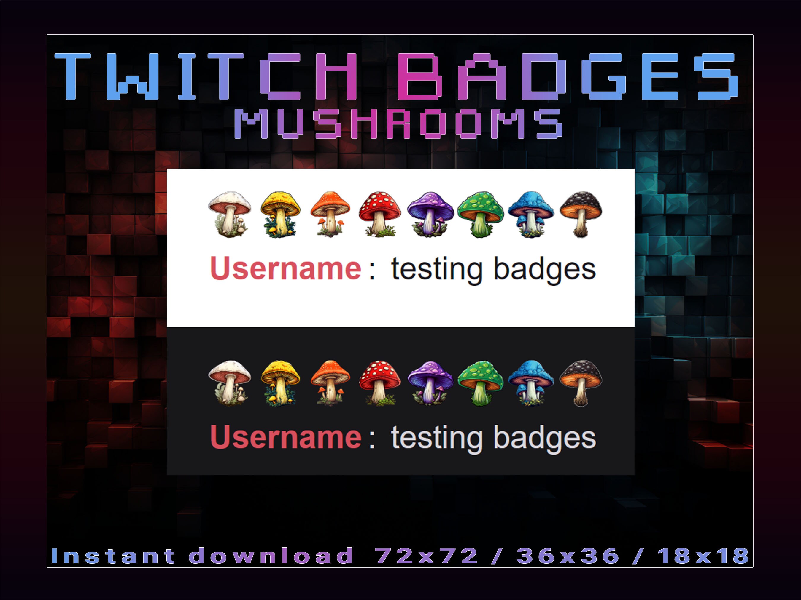 Mushrooms Sub Badges for Twitch, Youtube, Discord Stream Badges Twitch
