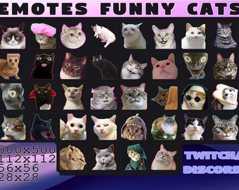 面白い猫の4つのサイズの36個の絵文字パック Twitch Discord バンドル絵文字