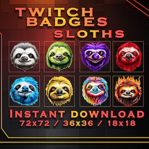 Sloths Sub Badges for Twitch YouTube Discord | Stream Badges | Twitch Sub Badges | Subscriber Badges | Discord Roles | Bit Badges
