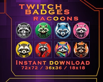 Badge Twitch Sub Raccoon: badge per gli abbonati streamer (download digitale)