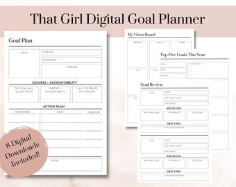 THAT GIRL Goal Planner, 2023 Goals Tracker, 2023 Goodnotes Planner, Undated iPad Planner, Daily, Weekly, Monthly, Vision Board Printables