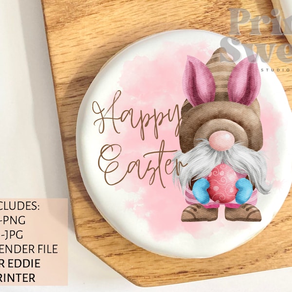 Happy Easter Gnome digital download, png jpg, bartender file Eddie printer, edible image file, cookie design file, Easter Gnome clipart